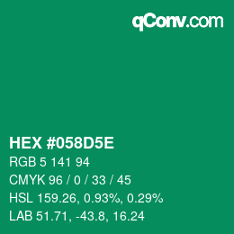 Farbcode: HEX #058D5E | qconv.com