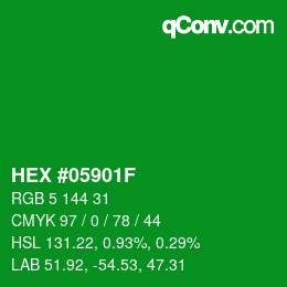 Farbcode: HEX #05901F | qconv.com