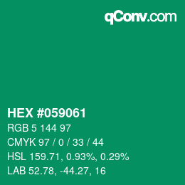 Code couleur: HEX #059061 | qconv.com