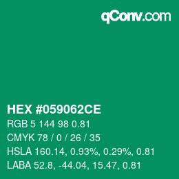 Farbcode: HEX #059062CE | qconv.com