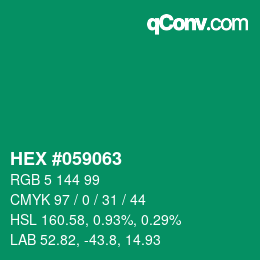 颜色代码: HEX #059063 | qconv.com