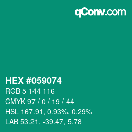 颜色代码: HEX #059074 | qconv.com