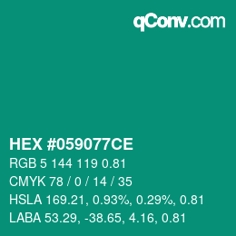 颜色代码: HEX #059077CE | qconv.com