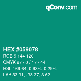 Farbcode: HEX #059078 | qconv.com