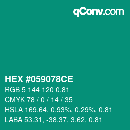 颜色代码: HEX #059078CE | qconv.com