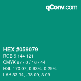 Code couleur: HEX #059079 | qconv.com