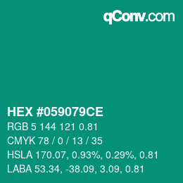 Farbcode: HEX #059079CE | qconv.com