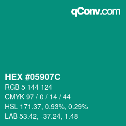 カラーコード: HEX #05907C | qconv.com