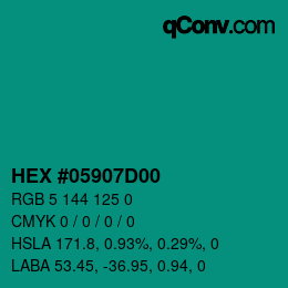 カラーコード: HEX #05907D00 | qconv.com