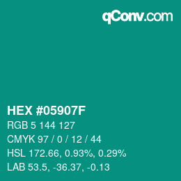 Farbcode: HEX #05907F | qconv.com