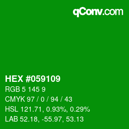 Code couleur: HEX #059109 | qconv.com