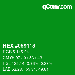 Code couleur: HEX #059118 | qconv.com