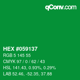 Code couleur: HEX #059137 | qconv.com
