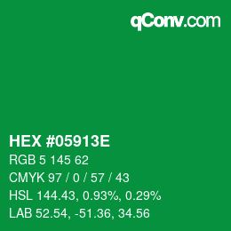 Code couleur: HEX #05913E | qconv.com