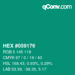 颜色代码: HEX #059176 | qconv.com