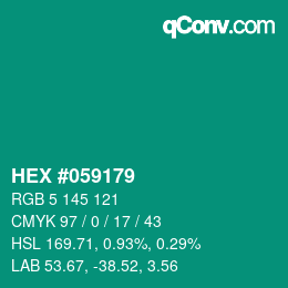 カラーコード: HEX #059179 | qconv.com