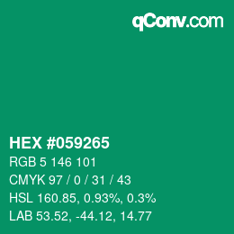 カラーコード: HEX #059265 | qconv.com