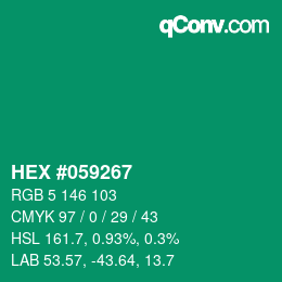 カラーコード: HEX #059267 | qconv.com