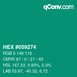颜色代码: HEX #059274 | qconv.com