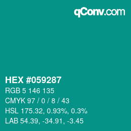 Code couleur: HEX #059287 | qconv.com