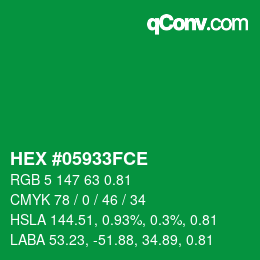 颜色代码: HEX #05933FCE | qconv.com