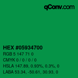Farbcode: HEX #05934700 | qconv.com