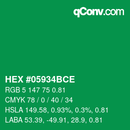 カラーコード: HEX #05934BCE | qconv.com