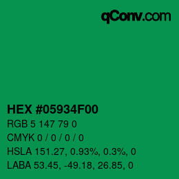 Code couleur: HEX #05934F00 | qconv.com