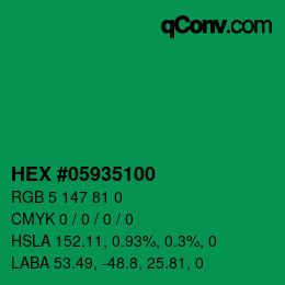 Code couleur: HEX #05935100 | qconv.com