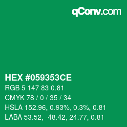カラーコード: HEX #059353CE | qconv.com
