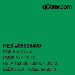 Code couleur: HEX #05935400 | qconv.com
