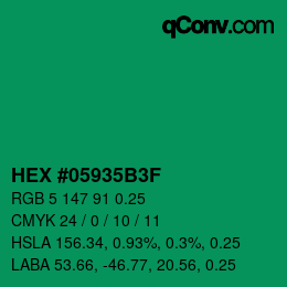 Code couleur: HEX #05935B3F | qconv.com