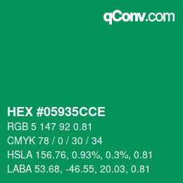 Code couleur: HEX #05935CCE | qconv.com