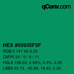 Code couleur: HEX #05935F3F | qconv.com