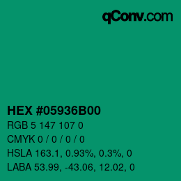 Farbcode: HEX #05936B00 | qconv.com