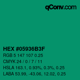 Farbcode: HEX #05936B3F | qconv.com