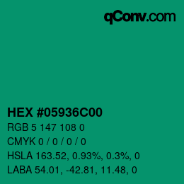 Farbcode: HEX #05936C00 | qconv.com