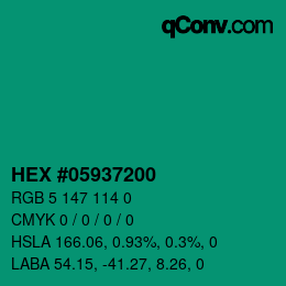 Code couleur: HEX #05937200 | qconv.com