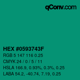 Code couleur: HEX #0593743F | qconv.com