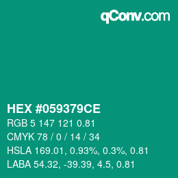 Farbcode: HEX #059379CE | qconv.com