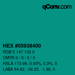 Code couleur: HEX #05938400 | qconv.com