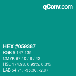 カラーコード: HEX #059387 | qconv.com