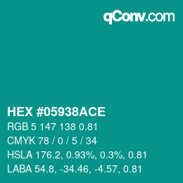 Code couleur: HEX #05938ACE | qconv.com