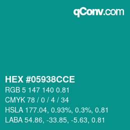 カラーコード: HEX #05938CCE | qconv.com