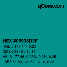 カラーコード: HEX #05938D3F | qconv.com