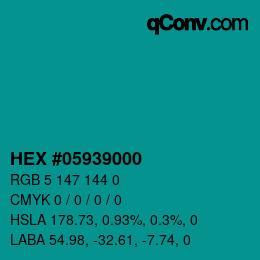 Código de color: HEX #05939000 | qconv.com