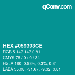 Code couleur: HEX #059393CE | qconv.com