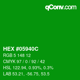 Code couleur: HEX #05940C | qconv.com
