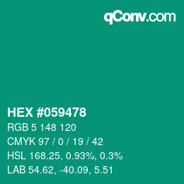 カラーコード: HEX #059478 | qconv.com