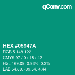 カラーコード: HEX #05947A | qconv.com